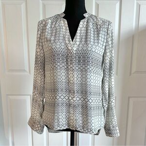 Banana Republic Ivory and Black Geometric Button Down Blouse